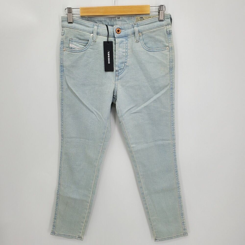 New Diesel Womens Babhila Jeans 084SN Slim Skinny Fit Blue Light Wash Size 26x27
